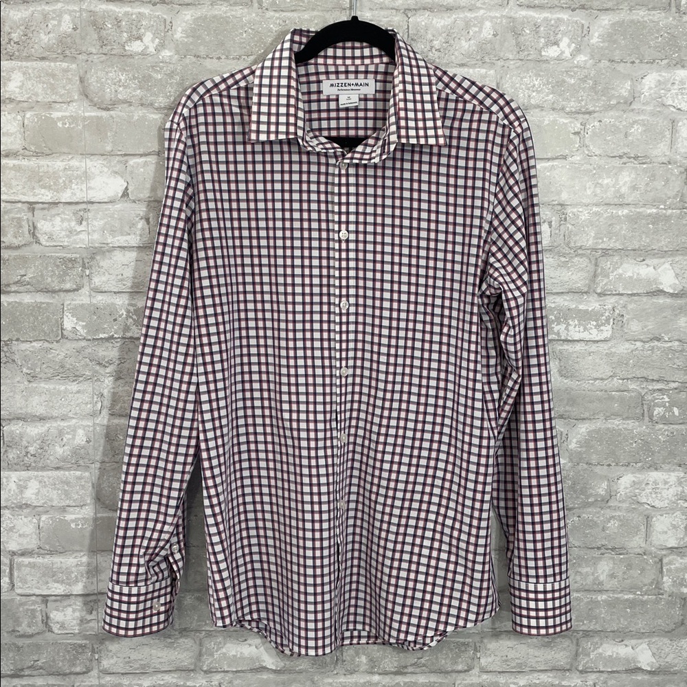 Mizzen+Main Red and Blue Plaid Performance Trim Shirt